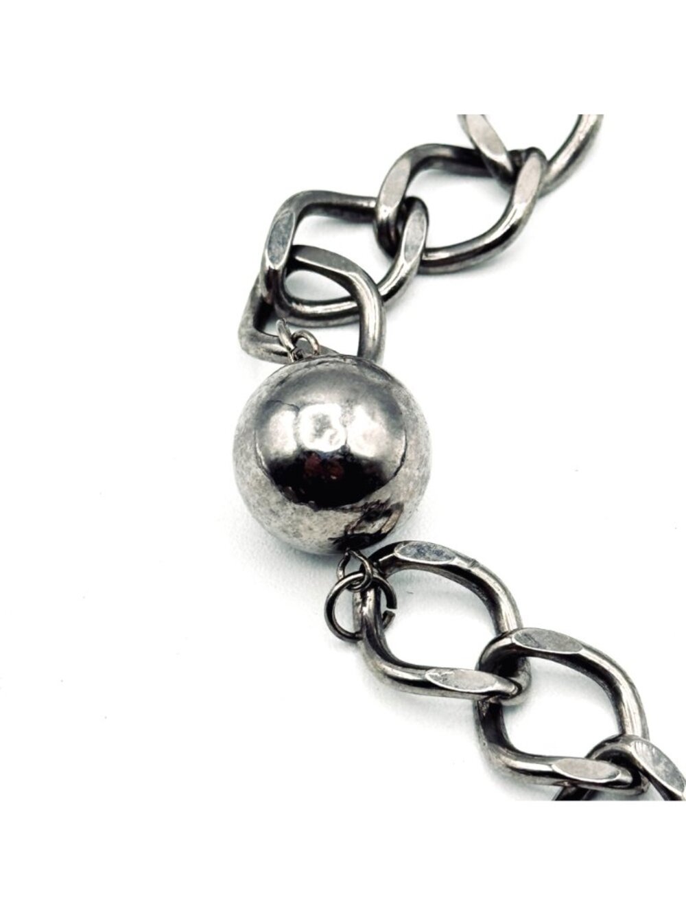 Vintage Chunky Metal Necklace Mid-Century Brutalist Silver Tone Beads Chain 32" - Picture 5 of 10